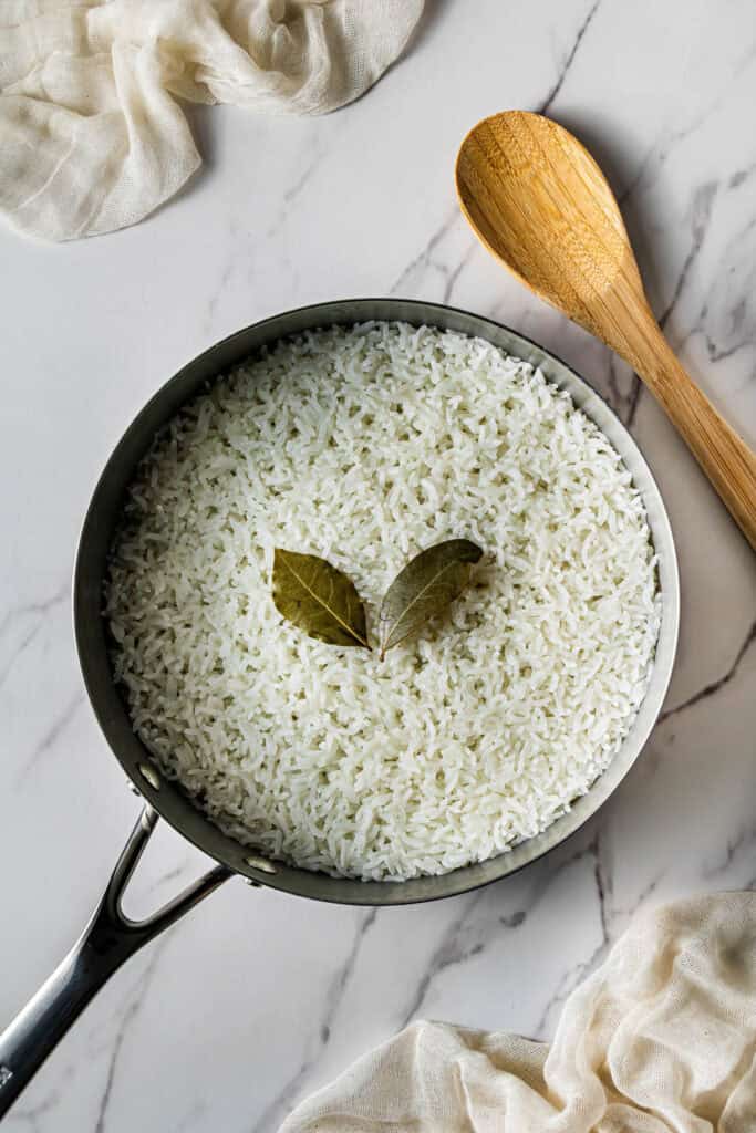 Fluffed long-grain rice cooked in broth for Cajun rice recipe