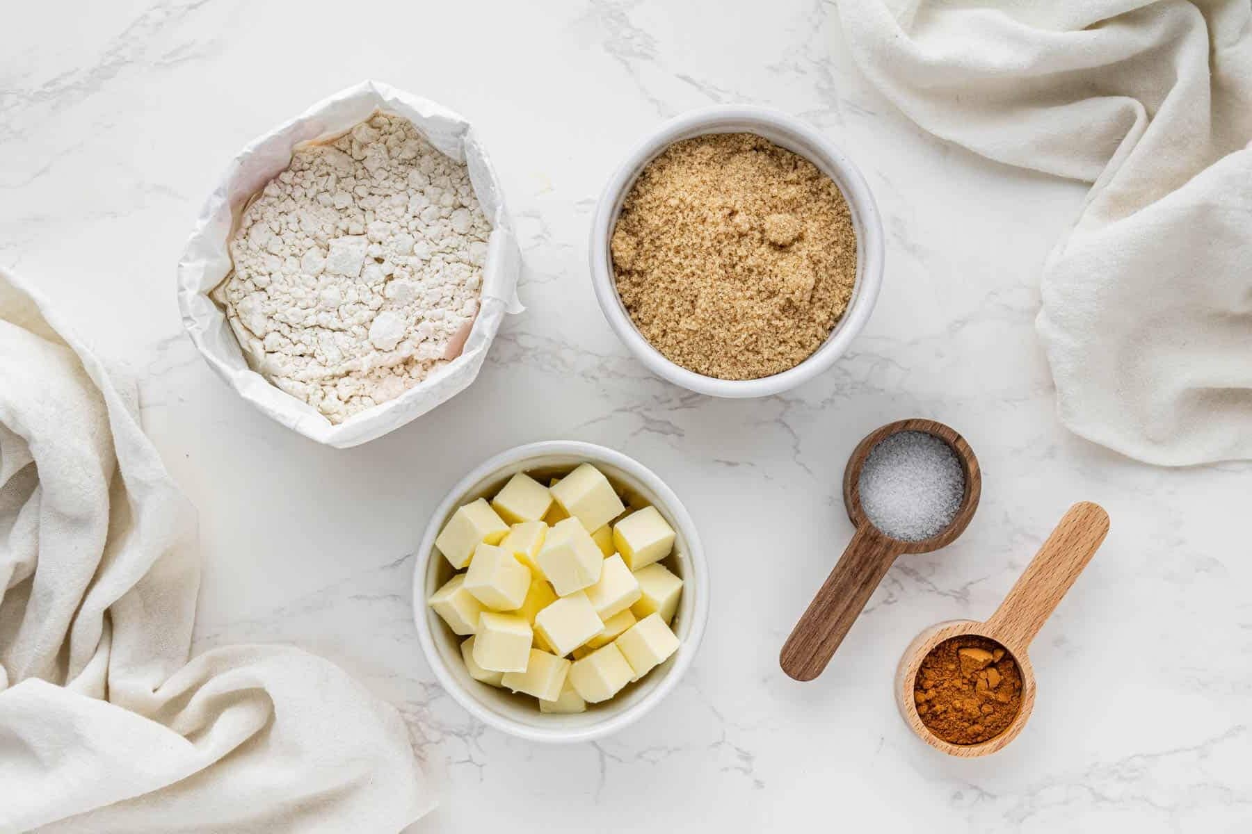cinnamon streusel ingredients in cups