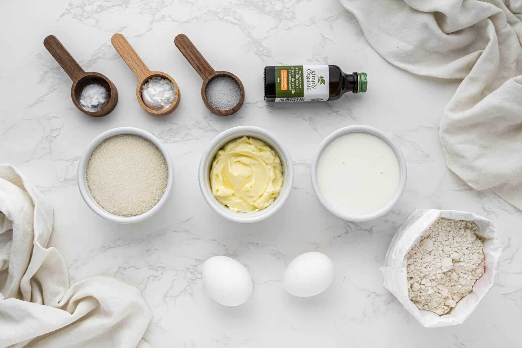 Starbucks Coffee Cake ingredients in spoons and cups