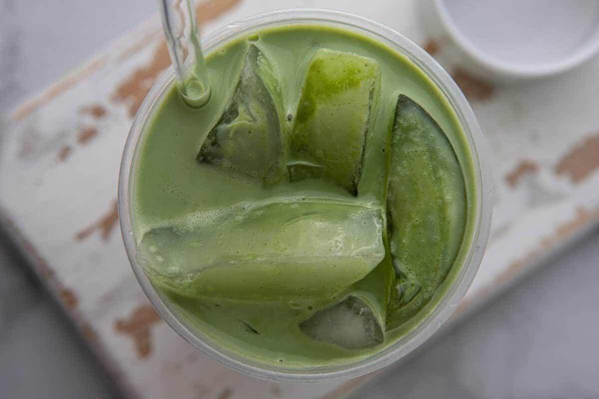 overhead view of the Starbucks Matcha Latte Copycat Recipe